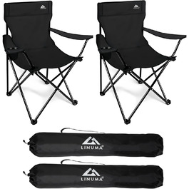 LINUMA® 2 шт. Складний стілець для риболовлі та кемпінгу - чорний, з підстаканником та сумкою для перенесення. Стілець для відпочинку, саду, риболовлі.