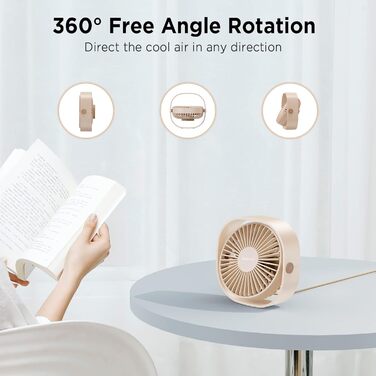 EasyAcc USB вентилятор: компактний настільний вентилятор з 3 швидкостями, 360° обертання, 2 роки гарантії, для офісу, дому, Beige