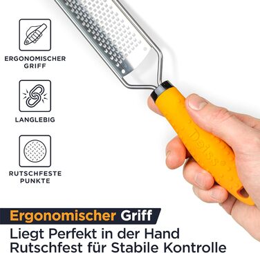 Терезка для сиру Deiss PRO: пармезан, лимон, імбир, часник, мускатний горіх, шоколад, овочі, фрукти. Ракільна сталева клинка, широка, придатна для миття в посудомийній машині