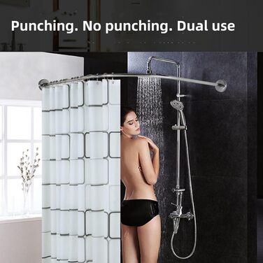 Штанга для душу без свердління, L-подібна, регульована, з нержавіючої сталі, для ванної кімнати та гардеробної (75-95 x 75-95 см), срібна