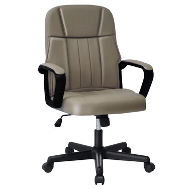 Офісне крісло MIXASTEP з PU-шкірою, регульована висота, поворотне, з підлокітниками, 360° коліщатка, для роботи, навчання, геймінгу (колір шампань)