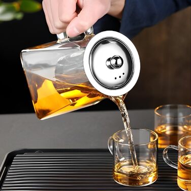 Скляний чайник LiRiQi з ситом із нержавіючої сталі, термостійкий заварник для чаю з кришкою, 950 мл, для зеленого, чорного та фруктового чаю