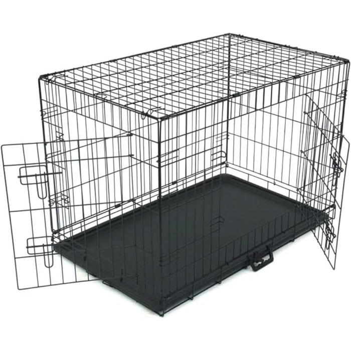 Клітка для собак, складана, з 2 дверцятами, переноска для собак, авто, з піддоном (L) 91 x 57 x 62.5 см