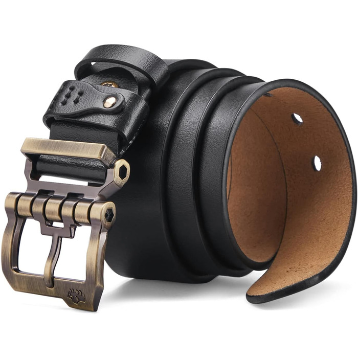 Чоловічий шкіряний ремінь BISON DENIM: стильний аксесуар для джинсів та ділового образу. Ширина 38 мм, колір чорний, з подарунковою коробкою (W71694-1bm-schwarz 110)