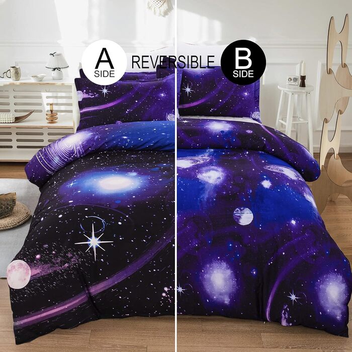 Комплект постільної білизни WONGS BEDDING Galaxy 135x200 + 50x75, мікрофібра, блакитний, 2 частини, з принтом зоряного неба