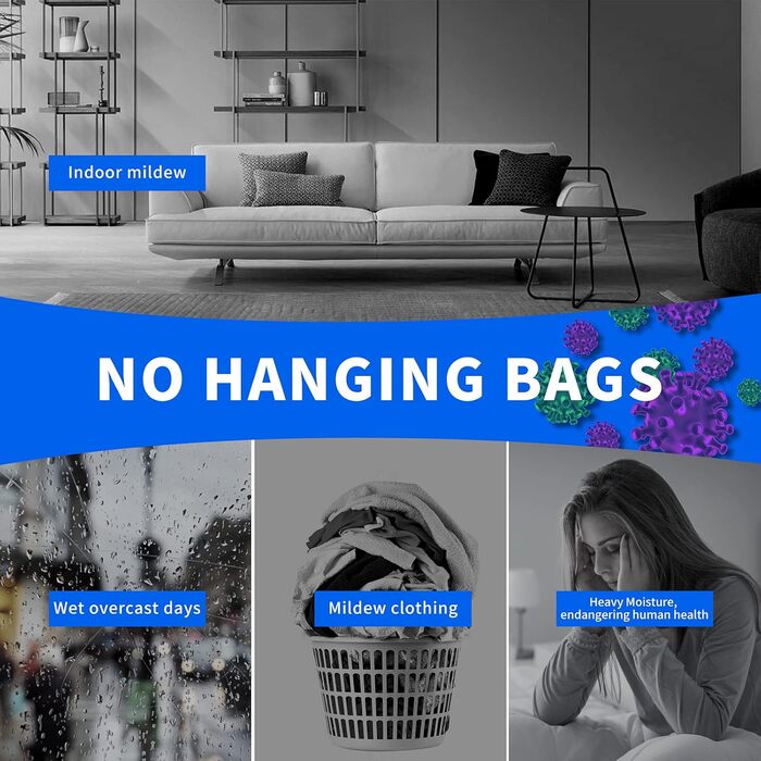 ZSZMFH 15-Piece Moisture Absorber Hanger Bags, Fragrance-Free Humidity Packs, Hanging Closet Dehumidifier Bags, Moisture Absorber Packets, 220g/Pack.