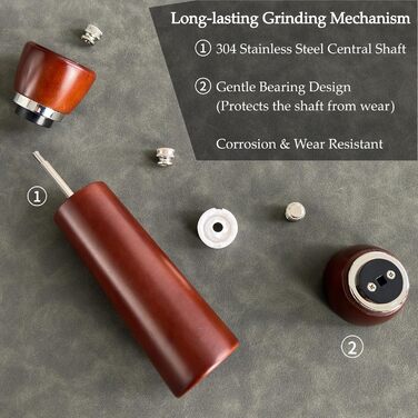 Набір з двох мельниць для солі та перцю з акації з регульованим керамічним жорном – 21 см