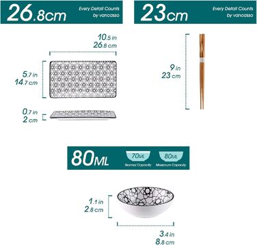 Набір посуду Vancasso HARUKA Sushi Set: 6 предметів для суші (2 особи), порцеляна, Японія