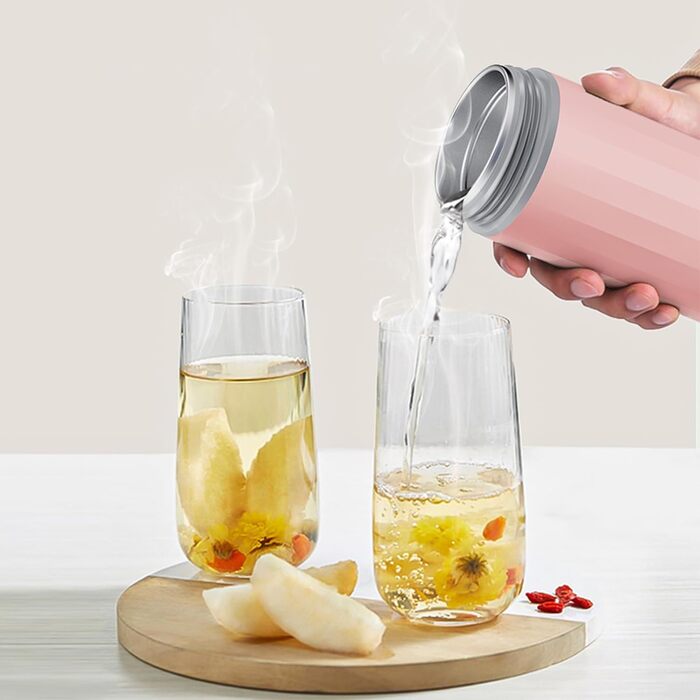 Flintronic Travel Electric Kettle, 380ML Mini Electric Kettle, 220 V / 300W Thermos Flask, 304 Stainless Steel Liner, Small Portable Electric Kettle with Automatic Shut-off (D-pink-b-475ml)