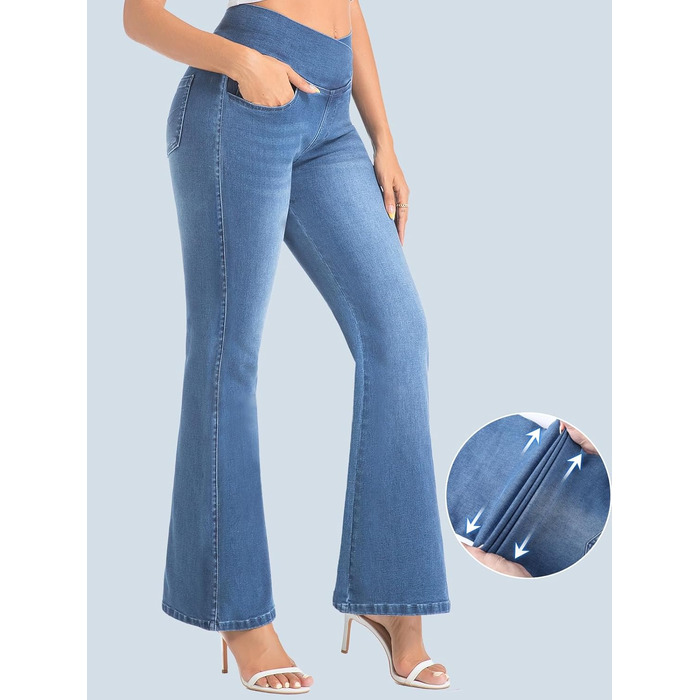 Джинси жіночі Bootcut з високою талією VX VONXURY, темно-сині, еластичні, 4 кишені, для повсякденного носіння та офісу (довжина штанини 79 см, розмір XL)