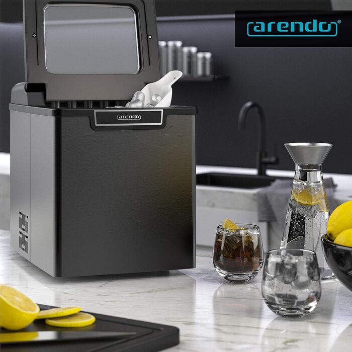 Stainless steel ice maker, ice cube maker, ice maker machine 1.8 Liter ice cube maker, ice cream machine with cooling, ice cube sizes small and large, status LEDs ABS BPA free, silver stainless steel (A: Cool Grey)