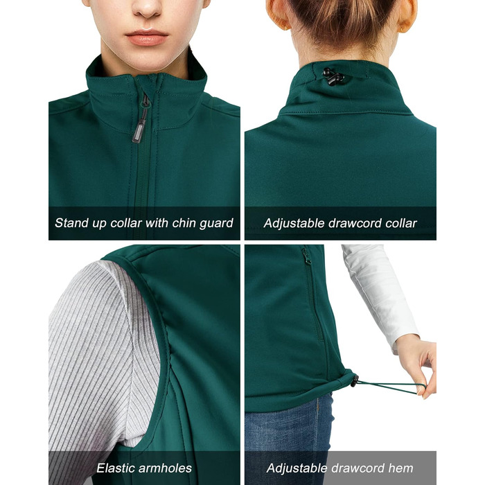 Жіноча софтшеллова жилетка Outdoor Ventures - тепла, вітронепроникна жилетка з флісу для спорту, гольфу та активного відпочинку (темно-зелений)