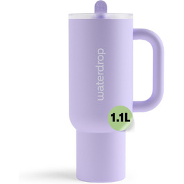 Waterdrop Thermobeaker with Straw 1.1L - Leak-Proof, Durable Stainless Steel Insulated Tumbler with Flip-Up Straw, Keeps Drinks Cold for 12 Hours, White Winter Color (Lilac)