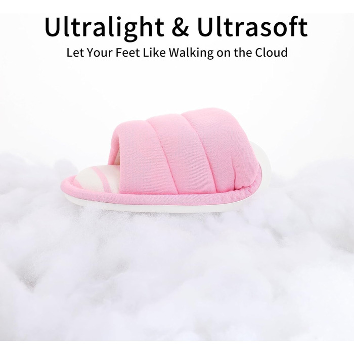 Тапочки халатні з відкритим носком для жінок та чоловіків, м'яка бавовна, піна з пам'яті, сліпони, тапочки для спальні (37/39.5 EU, рожеві)