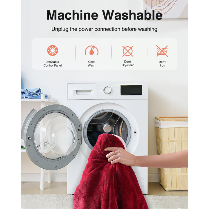 Електрична ковдра Yokimisu з автовимкненням 180x130 см, плюшева, з 6 рівнями нагріву, таймером, захистом від перегріву, пральна, для дому та офісу (Червона)