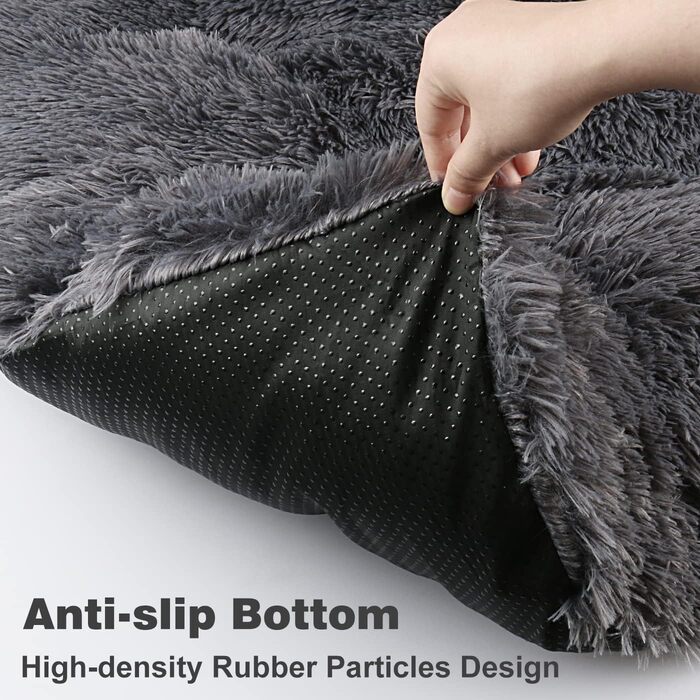 Килимок для собак, великий, 90 x 58 см, пральний, пухнастий, Sherpa, з неслизькою основою, теплий лежак для собак та котів, сірий (XL)