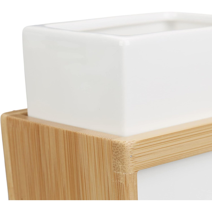 Набір для ванної кімнати Relaxdays, 4 предмети: мильниця, дозатор мила, стакан для зубної щітки, бамбукова підставка, кремовий, 10 x 14 x 20 см