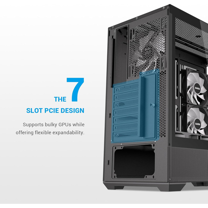 Корпус ПК SAMA V40 Mid-Tower ATX з 6 вентиляторами 120 мм ARGB, подвійні панелі з загартованого скла, чорний