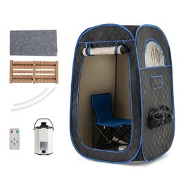 Портативна парова сауна HOMASIS для дому з генератором пари 3 л, пульт дистанційного керування, 9 температурних режимів та 9 таймерів, сауна-намет з відкидним стільцем та масажером для ніг (Чорний)