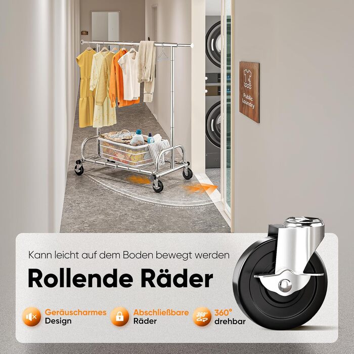 Стійка для одягу на колесах HOKEEPER, 136 кг, важка, висувна штанга для одягу S002S