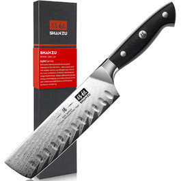 Японський ніж SHAN ZU Nakiri з дамаської сталі AUS10, 16.5 см - професійний ніж для кухні, кухарський ніж, дамаський ніж з G10 ручкою, подарункова коробка