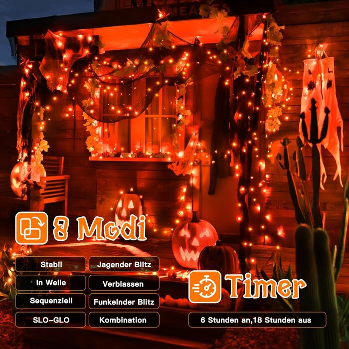 Ланцюжок прикрас Ollny з 150 LED, 15 метрів, тепле біле світло, 8 режимів, таймер, IP44, для дому та саду, вечірки, Різдва (зелений кабель)