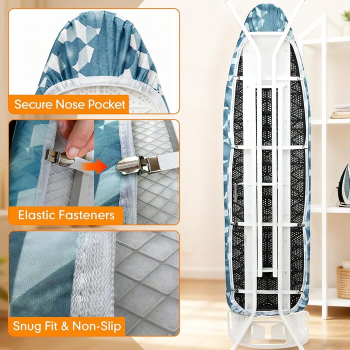 Набір для прасування Dalykate: покривало та підкладка для прасувальної дошки, 38,1 x 137,7 см, з еластичним краєм, стійке до подряпин та бруду, товста підкладка, 4 фіксатори, захисне сітко