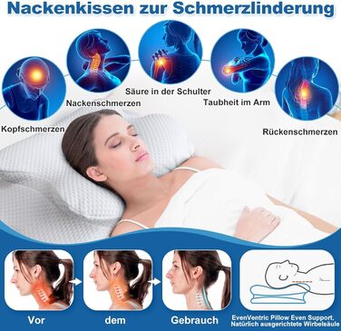 Ортопедична подушка для шиї EvenVentric, м'яка та затишна, знімний чохол, DarkBlue (біла, подушка)