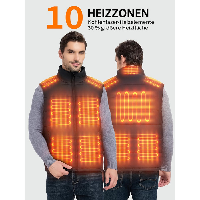 Гріюча жилетка для чоловіків та жінок з Powerbank 18400mAh, 10 зон нагріву, для кемпінгу, мотоциклів, катання на лижах, чорна, розмір L