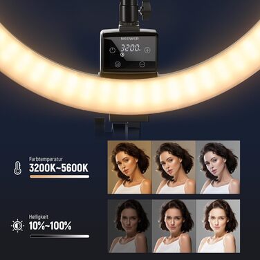 NEEWER Кольцеве світло 20 дюймів LED з триподом та тримачем для телефону, 44 Вт, 3200K-5600K, з акумулятором, USB-живлення для макіяжу, тату, вій, YouTube, TikTok, відеозйомки (SRP18-2.4G)