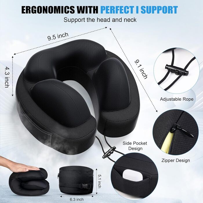 Подушка для шиї JINXIA: М'яка версія з memory foam для подорожей (літак, авто, поїзд, офіс)