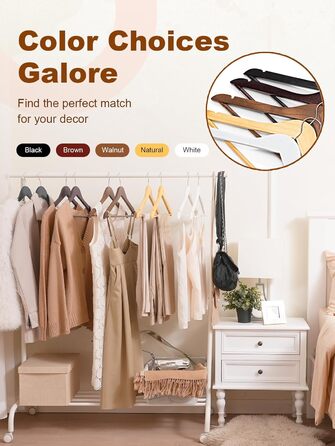 Дерев'яні вішалки для одягу HOUSE DAY, 20 шт., чорного кольору, широкі (44,5 см), з натурального дерева, обертаються, для сорочок, костюмів та курток