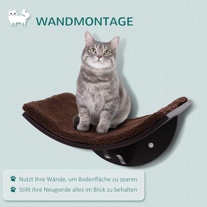 PawHut Cat Bed Cat Wall Bed Cat Shelf Wall Mount Plush Cushion MDF