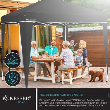 KESSER® Gazebo 3x3m | Includes Bag | Pop-Up Click System | Waterproof | UV Protection 50+ | Folding Gazebo | Garden Gazebo | Garden Tent | Party Tent | Metal Braces | Anthracite