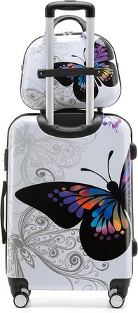 Набір валіз BEIBYE Butterfly 2060 з TSA-замком, 4 предмети: міцний пластиковий чемодан на колесах, ручна поклажа та б'ютікейс