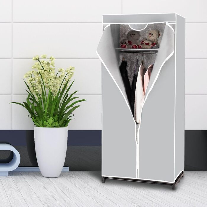 COSTWAY Wardrobe Fabric, Fabric Closet with Clothes Rod & Shelf, Fabric Clothes Closet, Folding Closet, Textile Closet for Living Room, Bedroom, Basement, 74 x 50 x 172 cm (Grey)