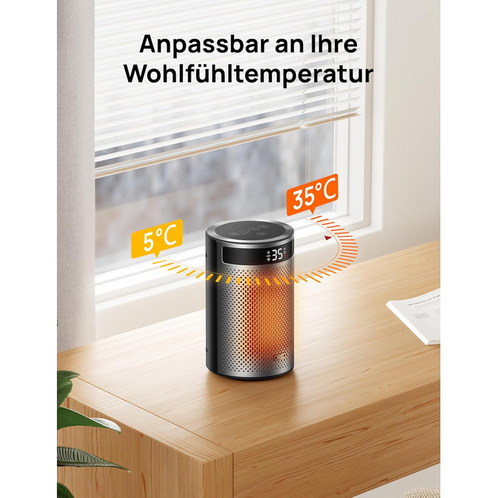 Електричний обігрівач DREO Keramik Heater 416, 1500W: керамічний, для спальні, з захистом від перегріву та перекидання, термостат, дитячий замок, енергозбереження, тихий, таймер 12 годин, кілька режимів, чорний