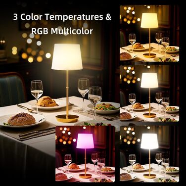 Бездротова настільна лампа з акумулятором 5000mAh, LED, сенсорне управління, RGB, з пультом, для спальні, вітальні, їдальні – (латунь)