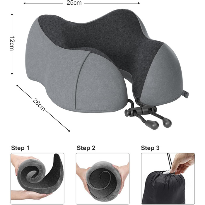 Подушка для шиї у вигляді білки Memory Foam для подорожей (темно-сірий)