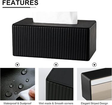 Стильна коробочка для серветок KingFOM з PU шкіри (чорна, прямокутна) – для вітальні, ванної кімнати та офісу