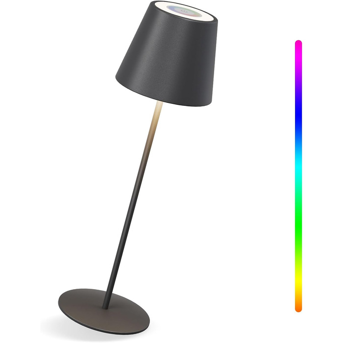 LED настільна лампа MALUX бездротова з диммуванням, 8 кольорів RGB, металева, IP54, для дому та саду, їдальні, спальні, балкону, готелю (сірий, чорний)
