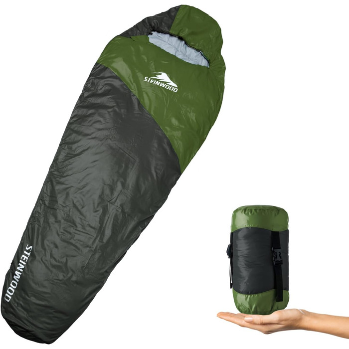 Сумка спальна Steinwood Premium, з'єднувана, широка, 3-4 сезони, 210 см, для кемпінгу, мумієподібна, для гірських хат, літня, оливковий колір, двостороння блискавка