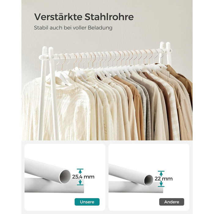 SONGMICS Clothes Rack, Coat Rack, Wardrobe, Clothes Storage, Steel Frame, with Rail and Shelf, 33.5 x 92.5 x 153 cm, for Bedroom, Wardrobe, Laundry Room, White HSR023W01