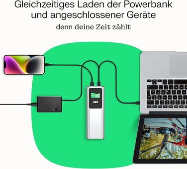 Powerbank Greencell PowerPlay Ultra 25200mAh 140W з USB-C PD, Швидка зарядка для ноутбука, MacBook, iPhone, LCD дисплей