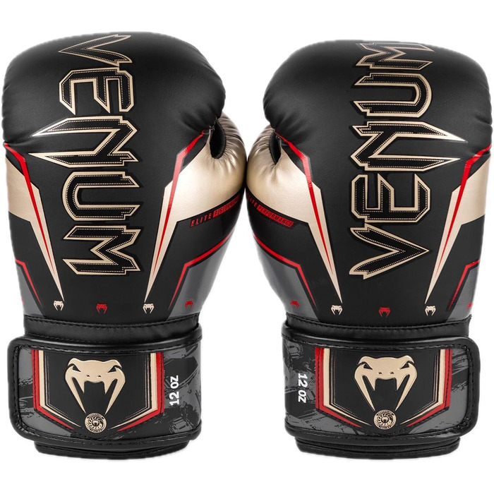Боксерські рукавички Venum Elite Evo (Чорний, Золотий, Червоний, 12 Oz)
