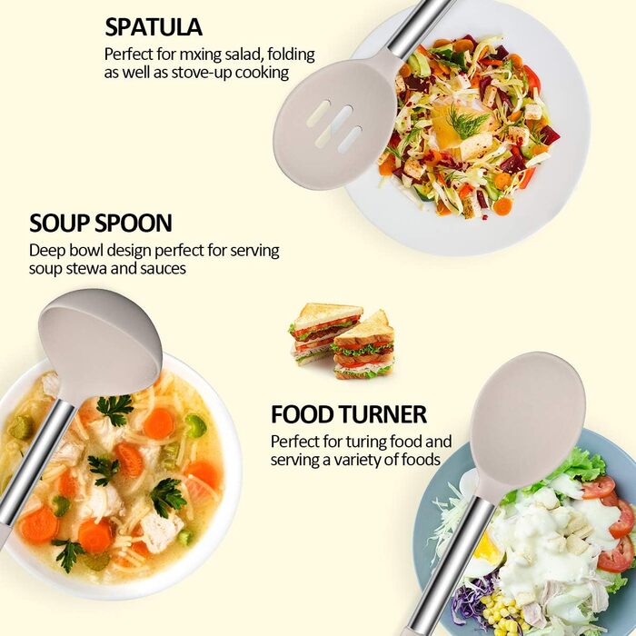 Набір кухонних аксесуарів Umite Chef, 15 предметів, силікон, сірий/хакі, для антипригарного посуду