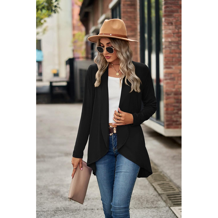 Кардиган жіночий Faulily Daen з відкритою фронтальною частиною, в'язаний, однотонний, водоспадний, чорний, XXL