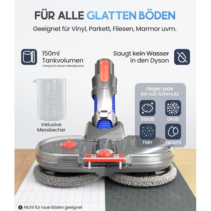 Насадка для миття підлоги для пилососів Dyson V7/V8/V10/V11/V15/Gen5, аксесуар Dyson, електричний мийник підлоги з баком для води, резервуар для води та 8 змінних мопів