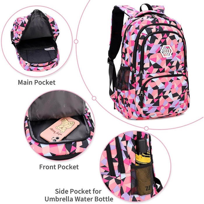 Шкільний рюкзак IvyH для дівчаток-підлітків, 3-в-1 з ланч-боксами та пеналом, чорний