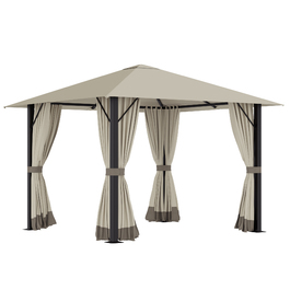 OUTSUNNY Garden Pavilion 3x3m with Ventilation Holes, 4 Side Panels, Weather-resistant, Rust-resistant, Made of Aluminum and Polyester, 2.97x2.97x2.6m in Khaki